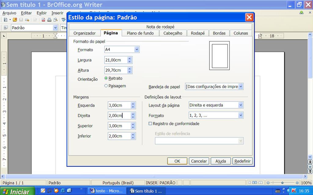 Formatação de Página BrOffice 1º Passo: Para configurar a página clique em Formatar Página.