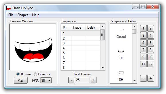 4. Executado o ficheiro, irá aparecer no monitor a Interface referente à Figura 4 onde podemos iniciar o nosso processo criativo. Figura 4. A Interface do Flash LipSync 5.