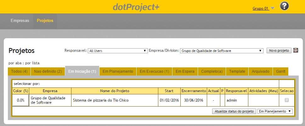 Criar um projeto É a partir do projeto que se documenta o termo de