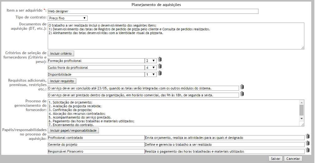 Aquisição Formulário para