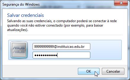 14. Ainda nesta tela há o botão Salva credenciais, pelo qual o usuário já pode deixar gravados seus dados para conexão, conforme imagem 16.