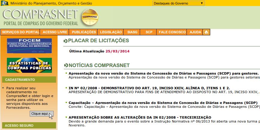 ComprasNet Para obter o item conforme o ComprasNet,