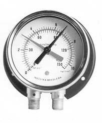 1.3) Manômetro de Bourdon Manômetro Duplo: São manômetros com dois Bourdons e mecanismos independentes e utilizados para medir duas pressões