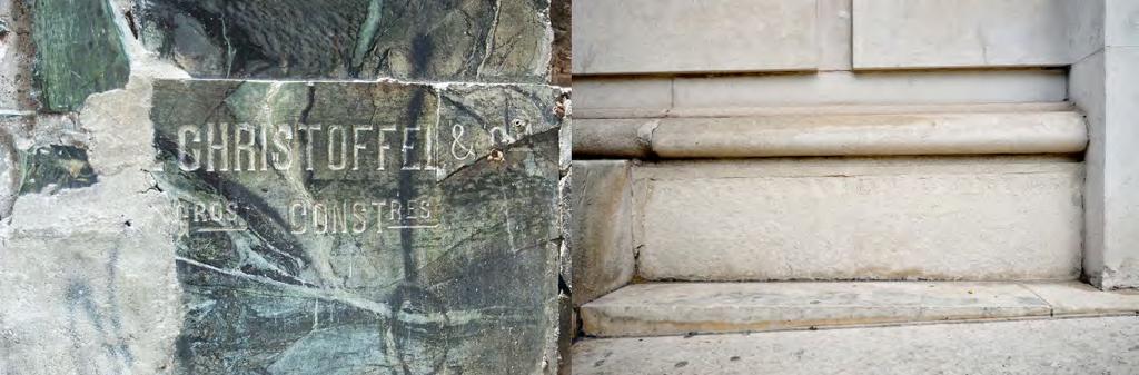 Dixon), e epígrafe arquitetônica em pedra fundamental em Londres (foto de