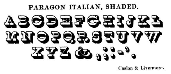 Gray (1976: 71, 216), however, attributes the original design of this typeface to British type founders Austin Wood (figure 10), or Caslon, c.1865.
