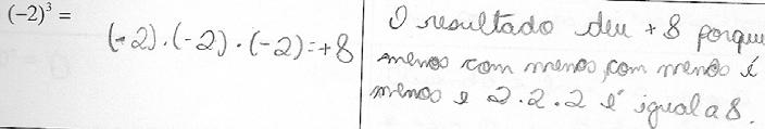 10 Figura 2: Aluno da 1ª. Série Ensino Médio O aluno afirma que o resultado é negativo porque o número é negativo (base). Figura 3: Aluno da 1ª.