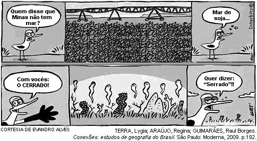 QUESTÃO 9) Leia a charge: Ao considerar a charge como uma forma artística de expressão, a figura refere-se a uma das principais formações vegetais do Brasil, o cerrado.