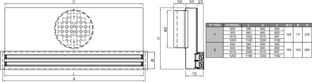 LK-70 7 Modelos e dimensões LK-70-L O difusor linear de parede modelo LK-70-L foi especialmente concebido para instalação em paramentos de superfície contínua uma vez que requer pouco espaço.