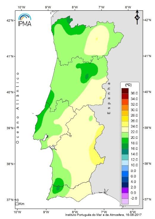1. Descrição Meteorológica 1.1 Temperatura Na primeira década os desvios variaram entre -0.5 C em Portalegre e +1.6 C em Bragança.