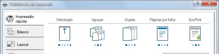 º Descrição 1 Impressão rápida Faculta ícones que podem ser utilizados para configurar, facilmente, funções de utilização frequente.