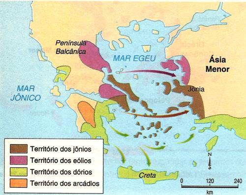 A Grécia foi povoada por povos indo-europeus: Esses povos integrados aos habitantes da região dariam origem as cidades-estado gregas(poliscidades independentes).