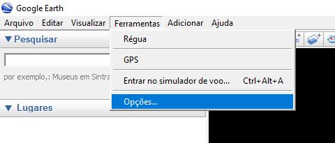 ele automaticamente te levará para o local desejado (fig. 36) Figura 36: Pesquisando a área de interesse. Após encontrar a área de interesse acesse as Ferramentas» Opções (fig.