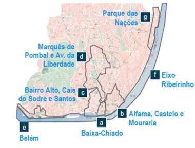 LOCALIZAÇÃO NOVAS CENTRALIDADES O centro histórico foi separado em 3 microcentralidades: a) Baixa-Chiado Lisboa Trendy ; b) Alfama, Castelo e Mouraria Lisboa com História c) Bairro Alto, Cais