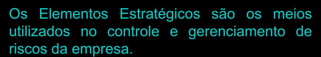 Os Elementos Estratégicos são os meios utilizados no controle e gerenciamento de riscos da empresa. RISCOS FISICO QUÍMICO BIOLÓGICO ERG.