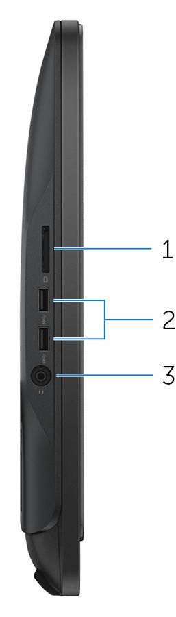 Esquerda 1 Leitor de cartões multimédia Lê e grava cartões multimédia. 2 Portas USB 3.0 (2) Ligue periféricos tais como dispositivos de armazenamento e impressoras.