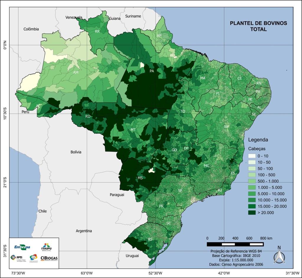 Município Estado Cabeças Corumbá MS 1.994.810 São Félix do Xingu PA 1.596.411 Ribas do Rio Pardo MS 1.287.020 Cáceres MT 932.