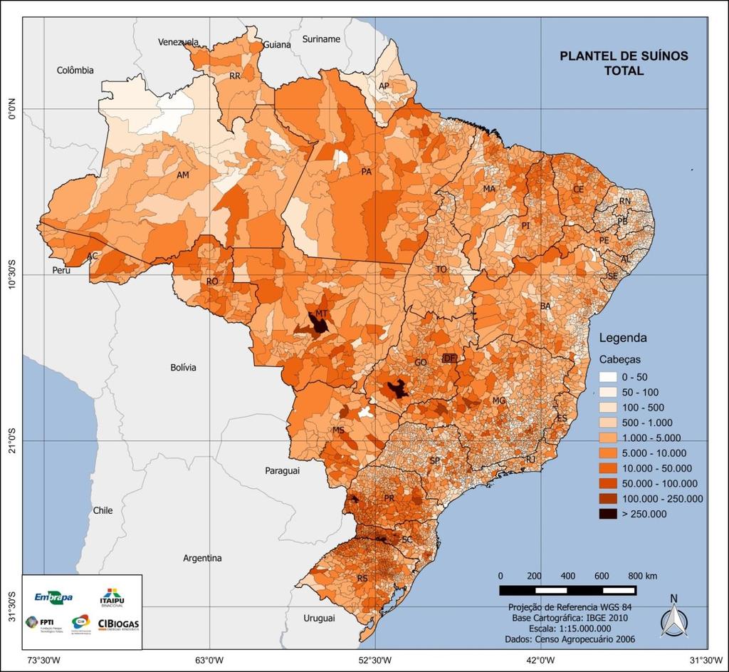 Município Estado Cabeças Toledo PR 448.977 Concórdia SC 398.433 Rio Verde GO 287.738 Seara SC 279.309 Nova Mutum MT 254.