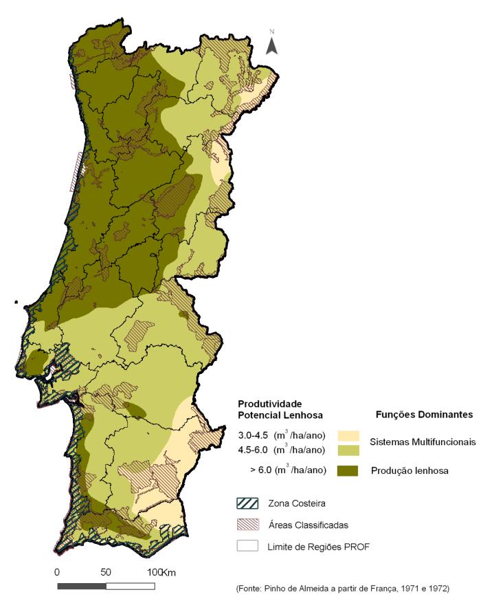 florestal estabelecidas em função das produtividades potenciais lenhosas e distribuição no território