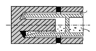 O material é broqueado com uma broca trepanadora, que remove parcialmente o material do