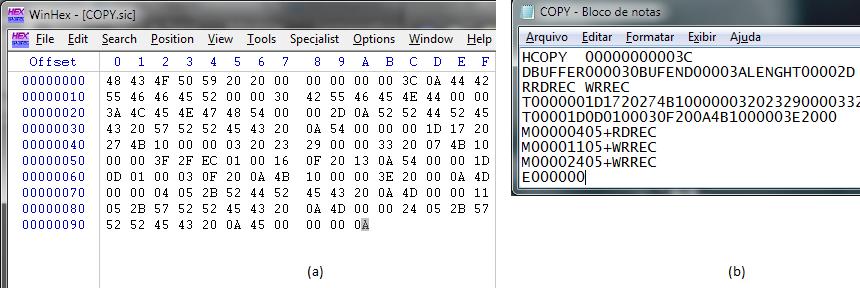 ASCII. O primeiro contém o código original e o resultado da montagem. O segundo o código objeto em formato ASCII para cada seção do programa original.