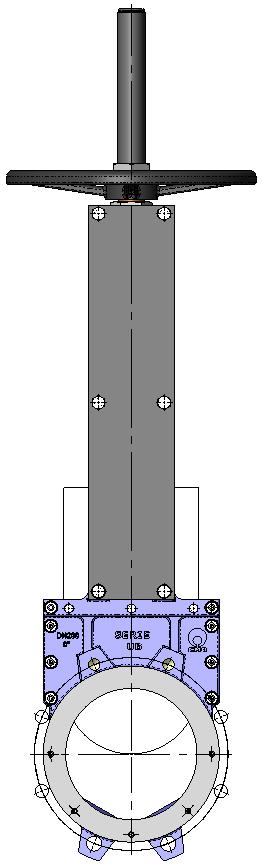 As variáveis de definição são: H1: distância do eixo da válvula à altura de accionamento desejada. d1: separação da parede até ao final do flange de ligação.