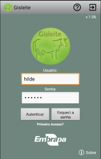 Uma vez cadastrado, basta informar usuário (login) e senha na tela inicial do aplicativo (Ilustração 1). É necessário estar previamente registrado na plataforma web do Gisleite para uso do aplicativo.