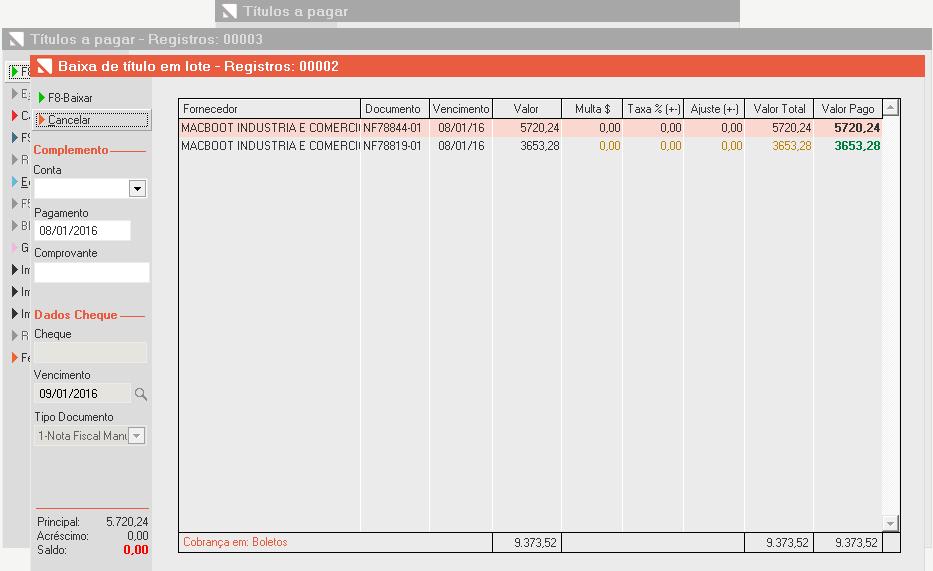 BAIXA EM LOTE DE TÍTULOS A PAGAR COM CHEQUE MUDANÇAS: A melhoria da ferramenta propicia a