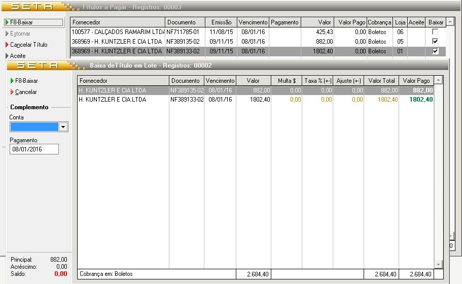 Caminho: Retaguarda Financeiro Títulos a pagar (http://www.uniseta.com.br/ava/course/view.php?