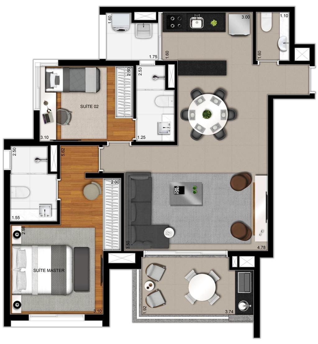 Rua Napoleão Laureano Rua Isabel de Castela 88,50m² - opção 5 andar tipo final 6 2 suítes Lavabo Living ampliado Cozinha intergrada ao living 2 vagas Depósito privativo Terraço com churrasqueira;