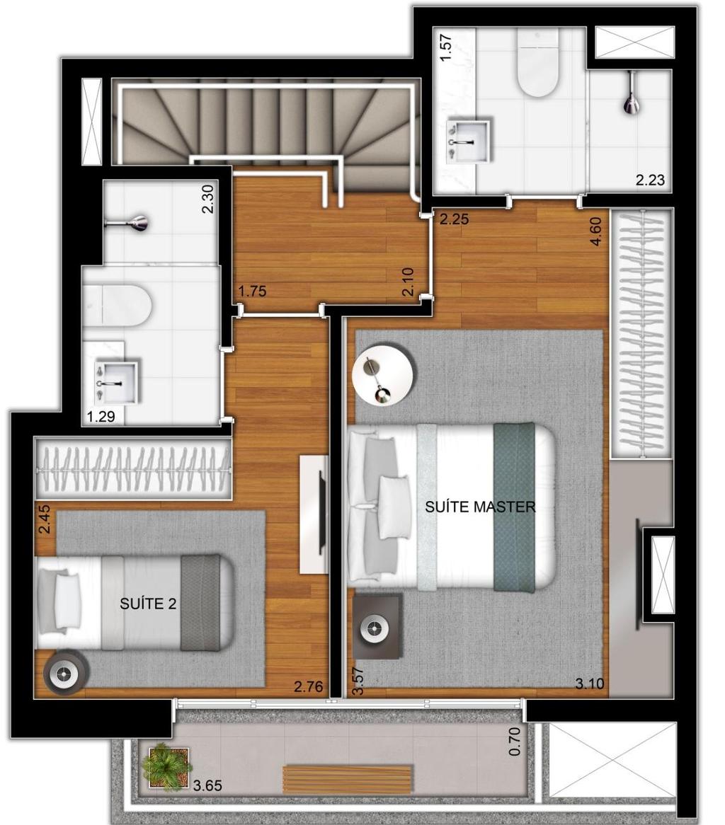 Rua Napoleão Laureano Rua Isabel de Castela 79,90m² duplex tipo final 4 acesso pelo 1º, 3º, 5º e 7º pavto 2 suítes Lavabo Cozinha