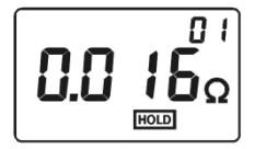 5. Modo Hold 1. Durante a medição, pressione a tecla HOLD para congelar o valor apresentado no display. A indicação de HOLD acenderá.
