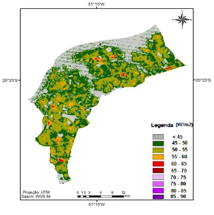 Temperatura da Superfície e Albedo na Região de Ilha Solteira, São Paulo Figura 7 - Imagem classificada do Fluxo de calor no solo estimado para o dia (a) 13/05/2000 e para (b) 10/04/2011 Tabela 7