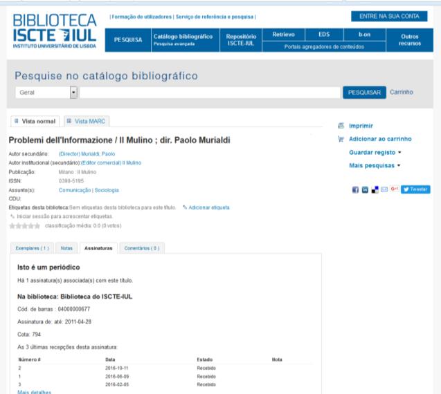 o registo da publicação periódica