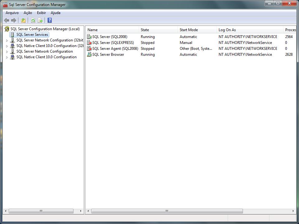 CONFIGURAÇÃO DOS PROTOCOLOS DE REDE DO SQL SERVER 2008 EXPRESS A partir da versão 2008 o Microsoft SQL Server Express instala for padrão algumas configurações de protocolos de comunicação que podem