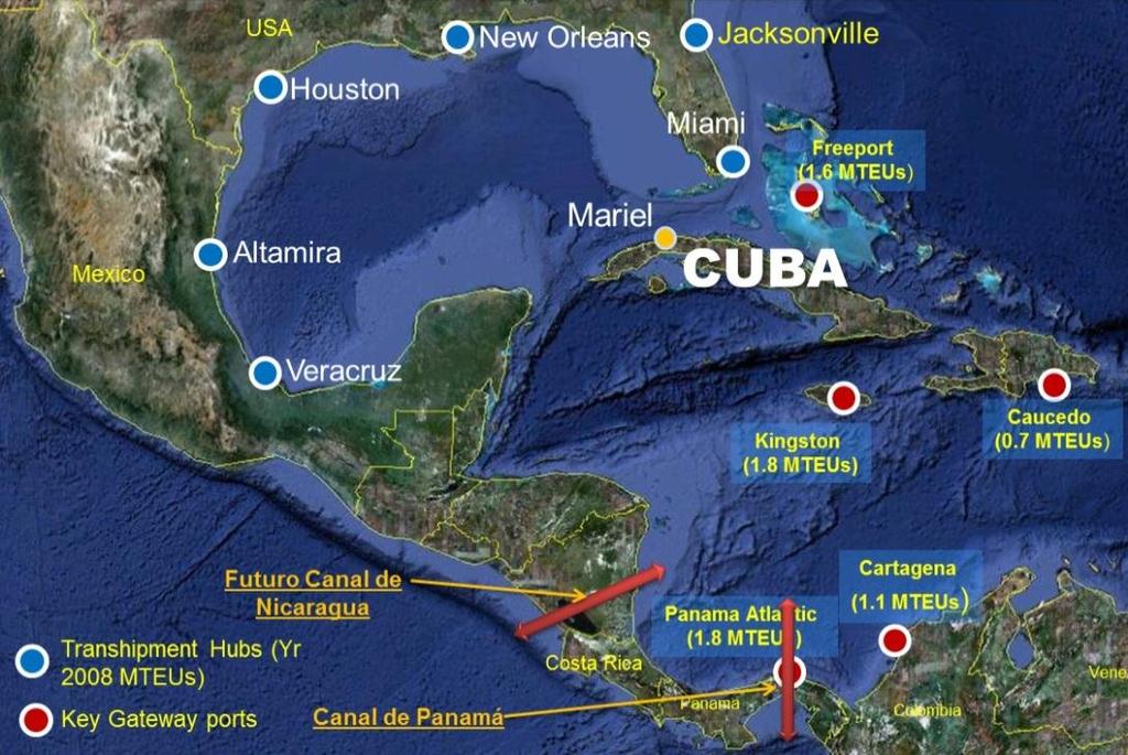 Localiza-se no centro do comércio na região do Caribe e das Américas, nas proximidades do cruzamento dos Eixos Este Oeste/Norte Sul no Hemisfério Ocidental, tanto para o transporte marítimo quanto