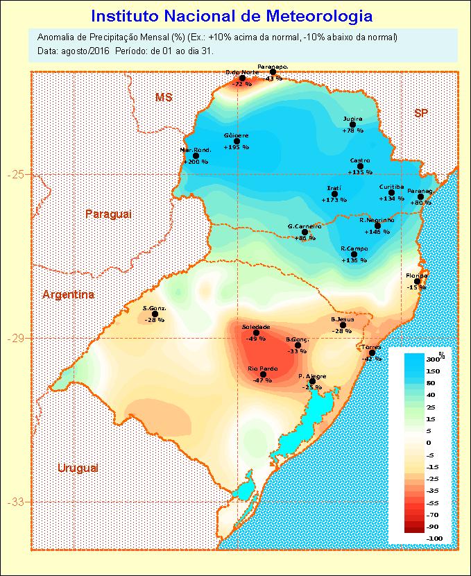 na área que fica entre Porto Alegre, Rio Pardo, Soledade e Bento Gonçalves e dentro do padrão nas demais regiões.