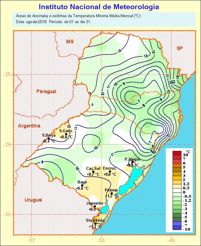 Figura 2. Temperatura Mínima, Temperatura Máxima e anomalias (agosto/2016).