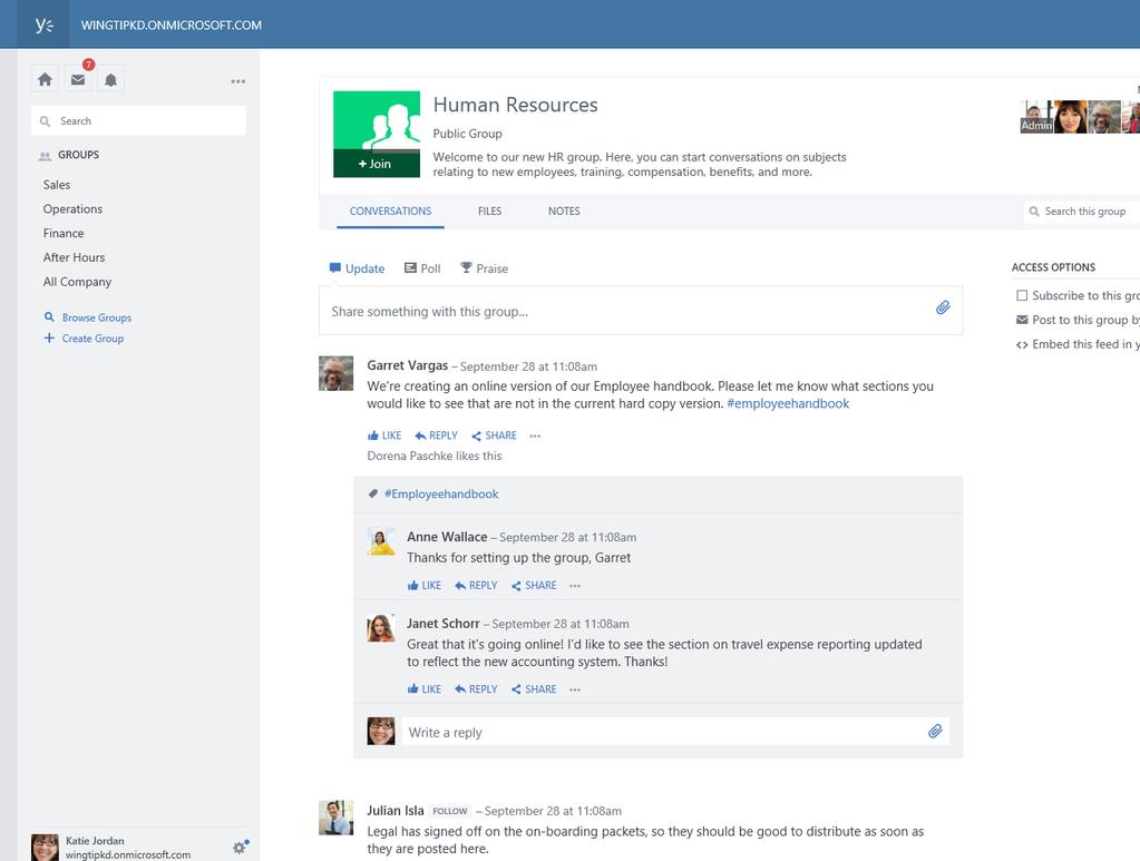 Yammer para RH Fazer com que os novos colaboradores participem e sejam produtivos rapidamente é fundamental para a produtividade do pessoal como um todo.