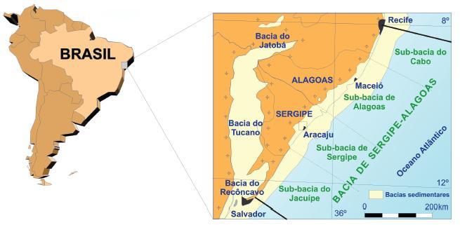 19 CAPÍTULO 2 GEOLOGIA REGIONAL 2.1. A Bacia de Sergipe-Alagoas A Bacia de estudo encontra-se situada nos estados de Sergipe e Alagoas, no litoral do nordeste brasileiro, e compreende uma área de aproximadamente 35.