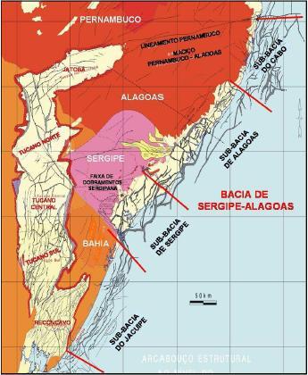 21 Figura 2. 2: Mapa de localização da bacia de Sergipe-Alagoas em seu contexto geológico regional e delimitações conforme propoto por Souza-Lima et. al., 2006 apud Larré 2009.