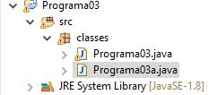 Programa03a Programa03 usando métodos Crie esse projeto no Eclipse, digite-o e execute-o Note que criou-se duas classes no mesmo projeto