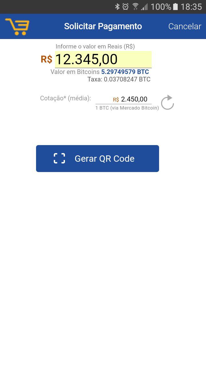 7. Gerando QR Code de uma venda em REAIS para um cliente que pagará com BITCOINS.