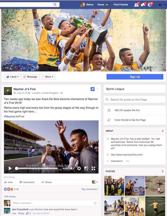 COMUNICAÇÃO DO EVENTO SOCIAL MEDIA Neymar Jr s Five atinge números mediáticos muito elevados devido ao posicionamento do Neymar Jr em toda a comunicação relacionado ao torneio.