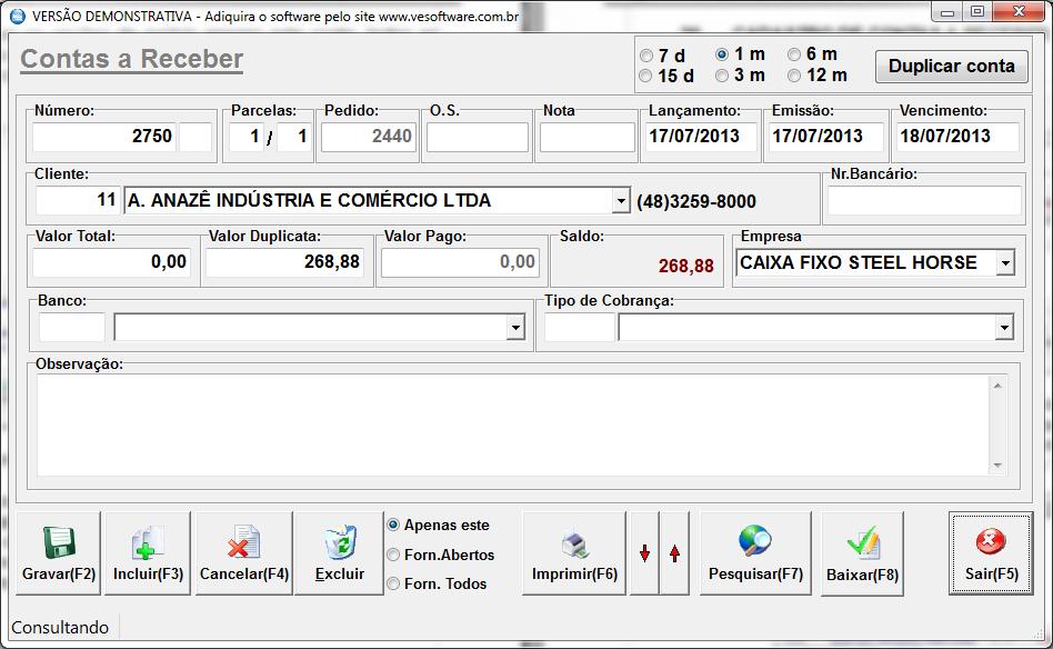 20. CADASTRO DE CONTAS A RECEBER : O Cadastro Contas a Receber controlará todos os pagamentos da empresa. O Pedido Gera automaticamente o contas a Receber, após a finalização.