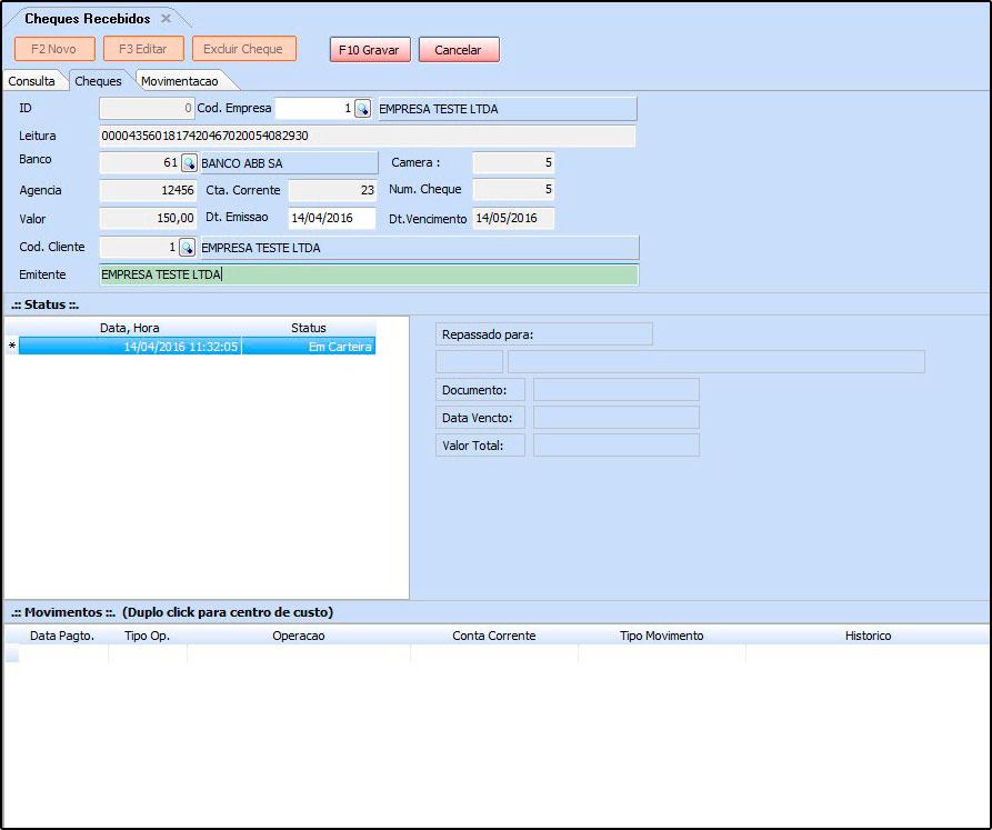 Recebidos? FS147 Sistema: Futura Server Caminho: Conta Corrente>Cadastro de Cheque Recebido Referência: FS147 Versão: 2016.04.