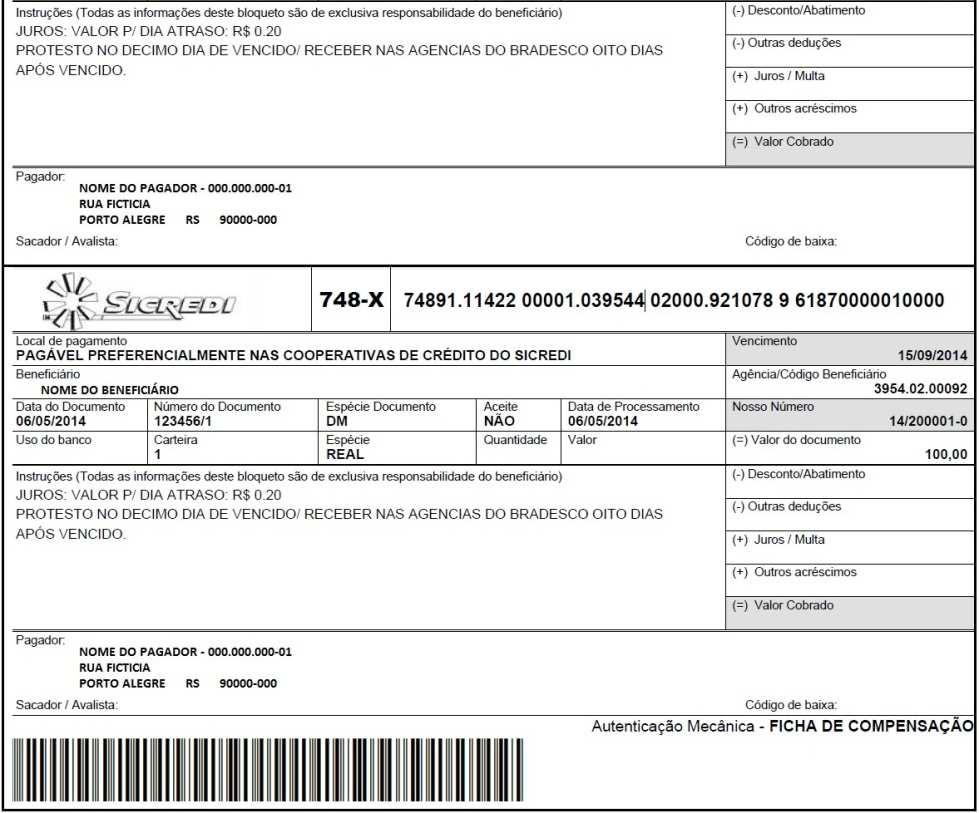 Exemplo de boleto com informativo e carteira COM REGISTRO.