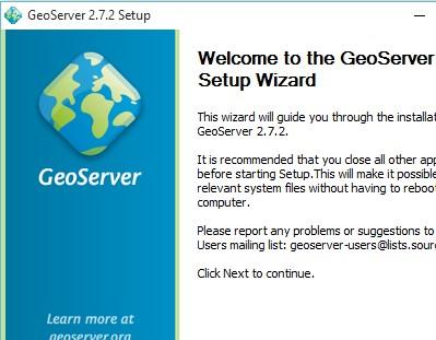 mais novas do que a versão utilizada neste curso. TerraMA² - Manual de Instalação A instalação do Geoserver é feita por um assistente como mostrado na figura.