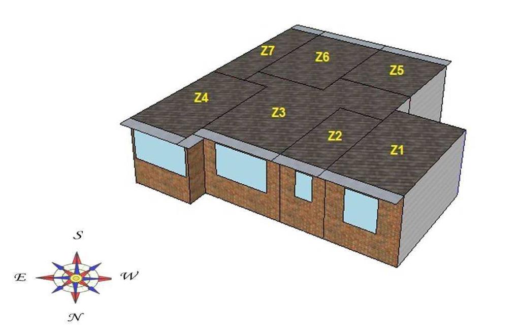Neste estudo foram definidas 7 zonas térmicas, a Tabela 3.4 identifica essas zonas assim como a orientação das fachadas e as áreas respetivas de cada compartimento. Tabela 3.4 Identificação das zonas, orientação e área de cada compartimento.