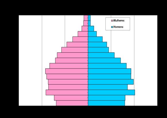 Verifica-se que nas comunidades há um afunilamento maior no topo da pirâmide, o que indica um padrão muito mais baixo de envelhecimento da população, bastante diferente do que ocorre na R.A. da Lagoa.