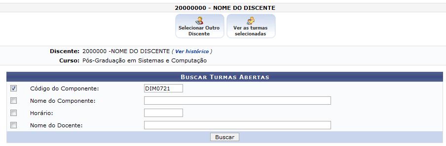 Caso queira Ver Histórico do discente, clique em.